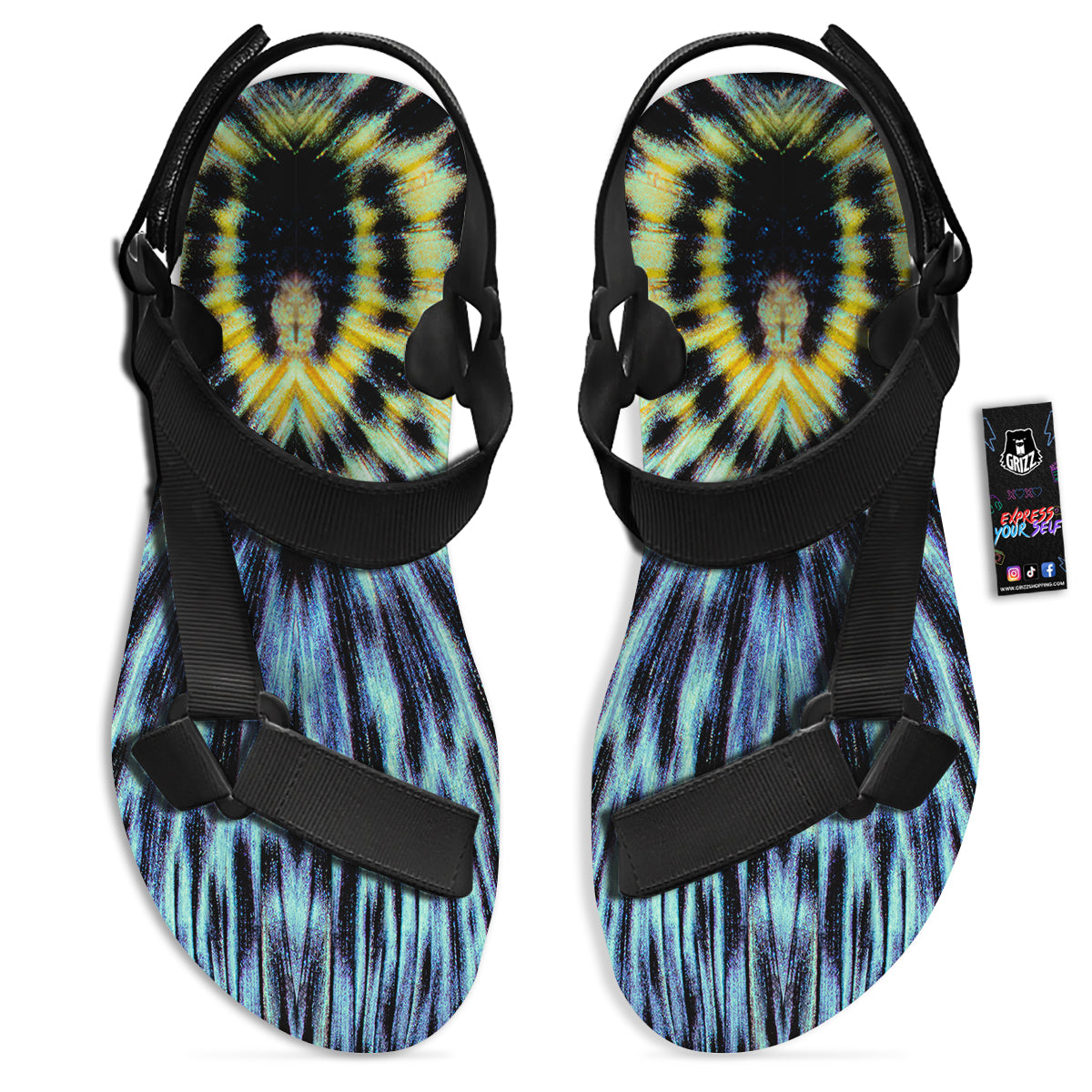Butterfly Wing Skin Blue Print Black Open Toe Sandals-grizzshop