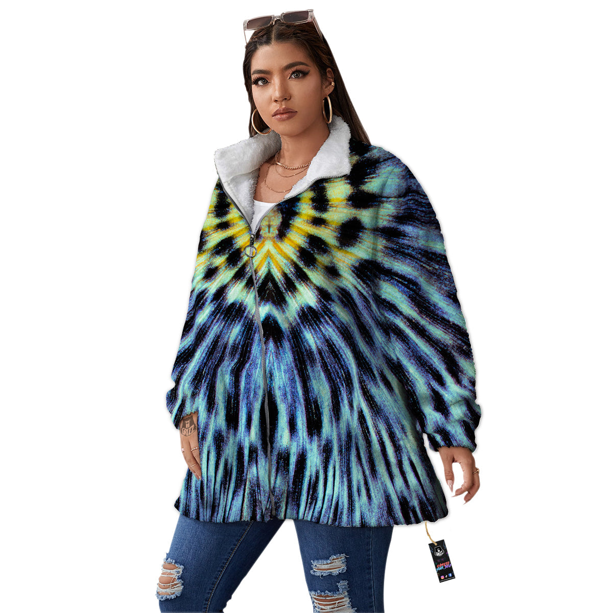 Butterfly Wing Skin Blue Print Women's Sherpa Jacket-grizzshop