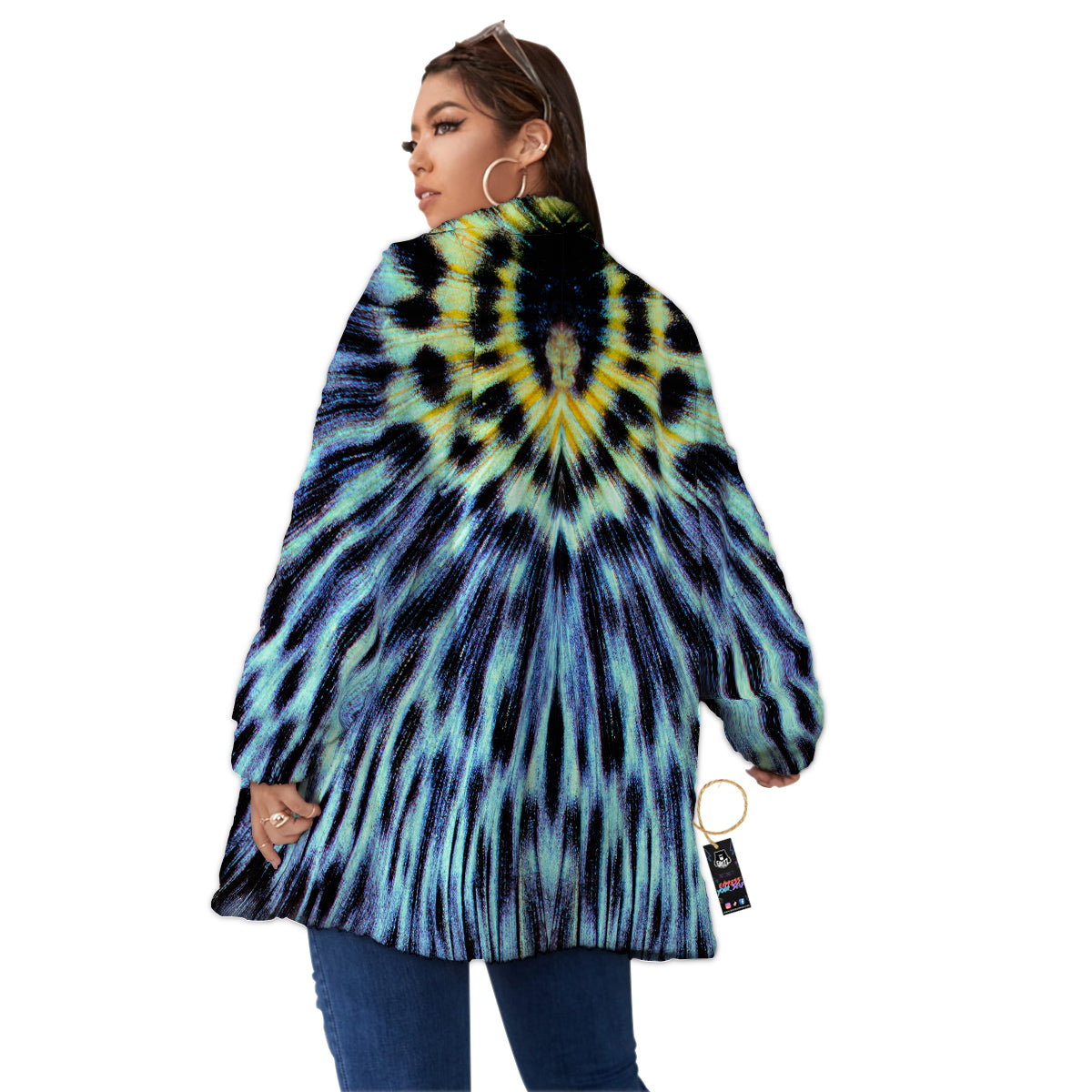 Butterfly Wing Skin Blue Print Women's Sherpa Jacket-grizzshop