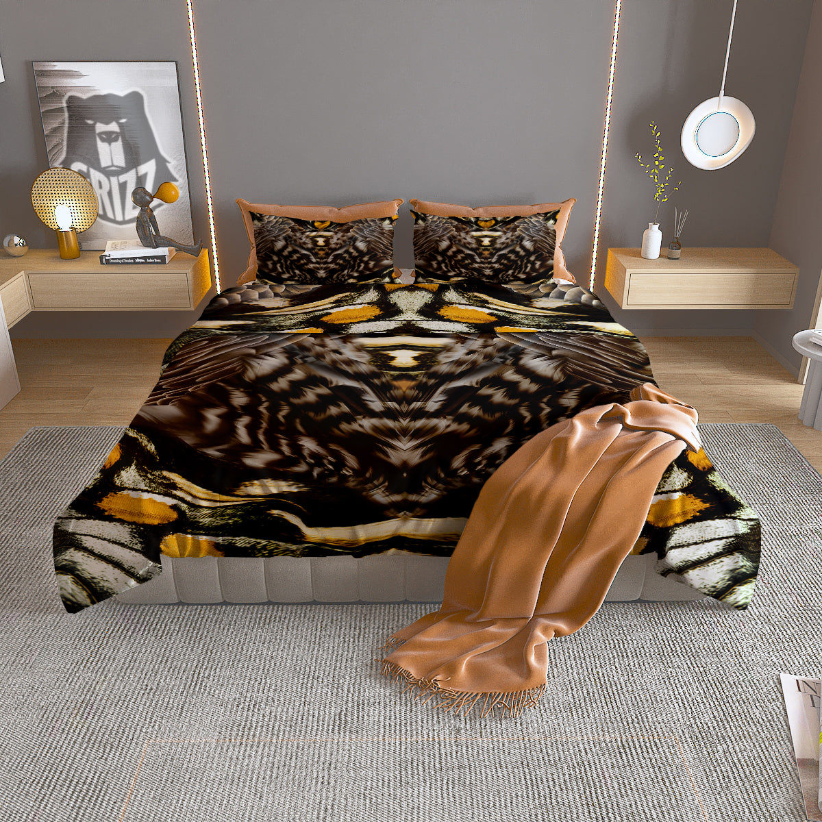 Butterfly Wing Skin Dark And Orange Print Duvet Cover Bedding Set