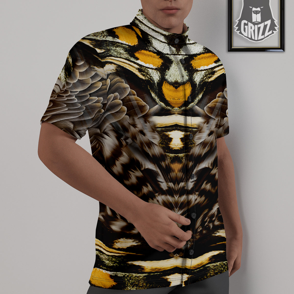 Butterfly Wing Skin Dark And Orange Print Untucked Shirts-grizzshop