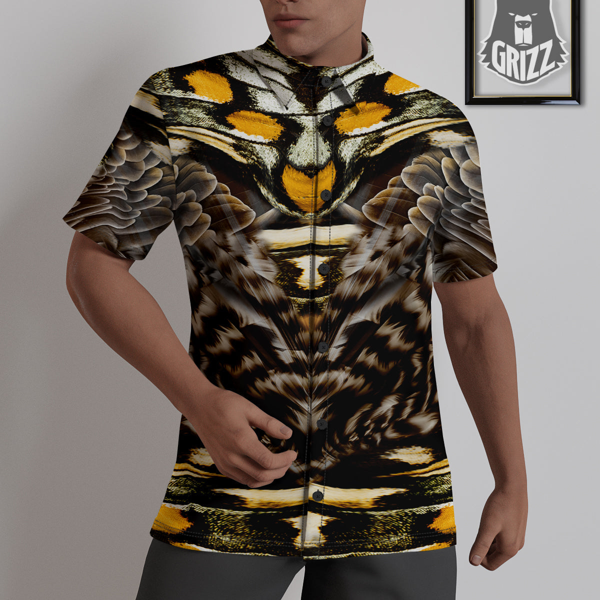 Butterfly Wing Skin Dark And Orange Print Untucked Shirts-grizzshop