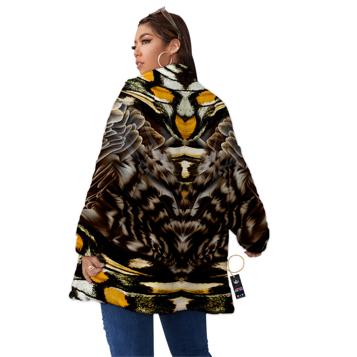 Butterfly Wing Skin Dark And Orange Print Women's Sherpa Jacket-grizzshop