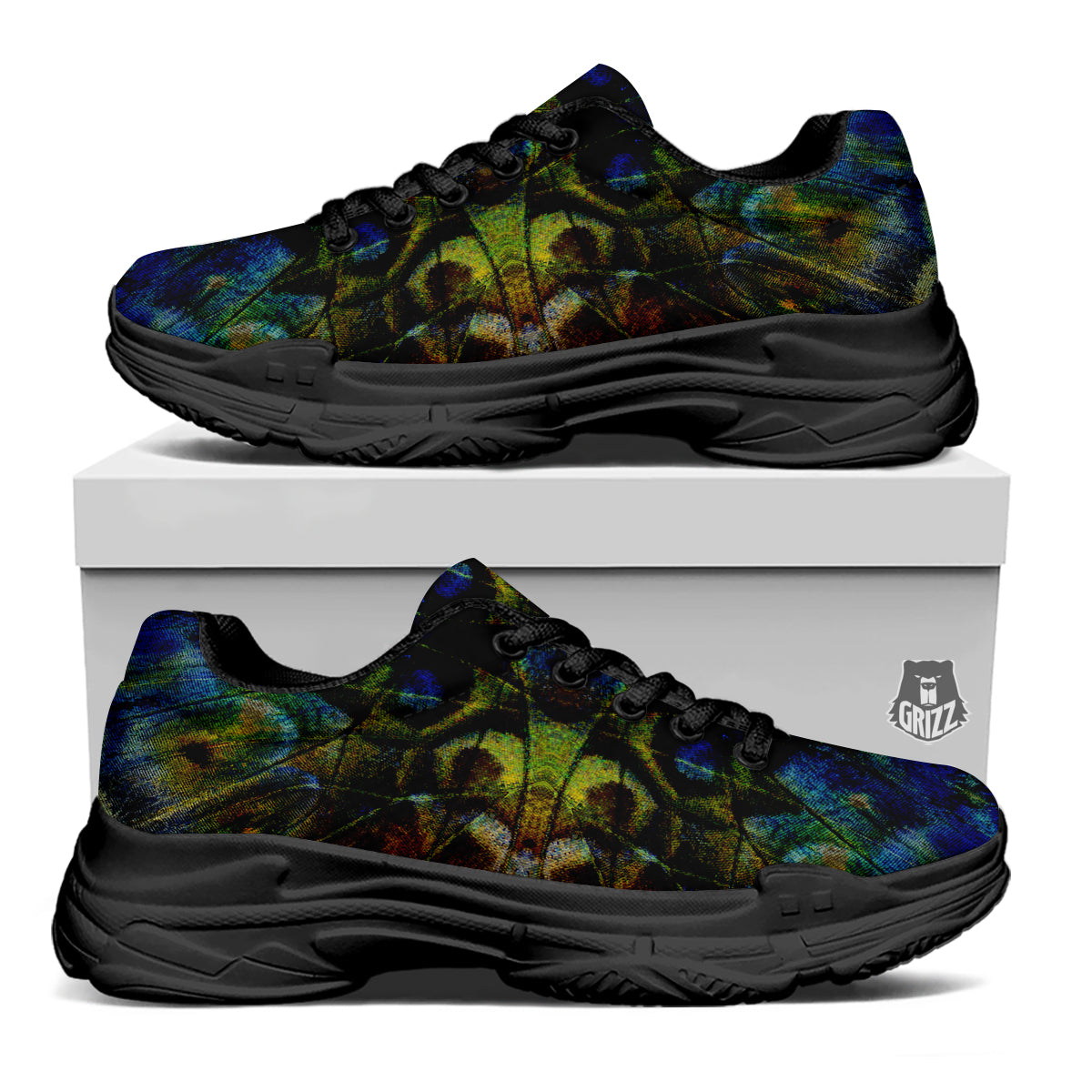 Butterfly Wing Skin Dark Print Black Chunky Shoes-grizzshop