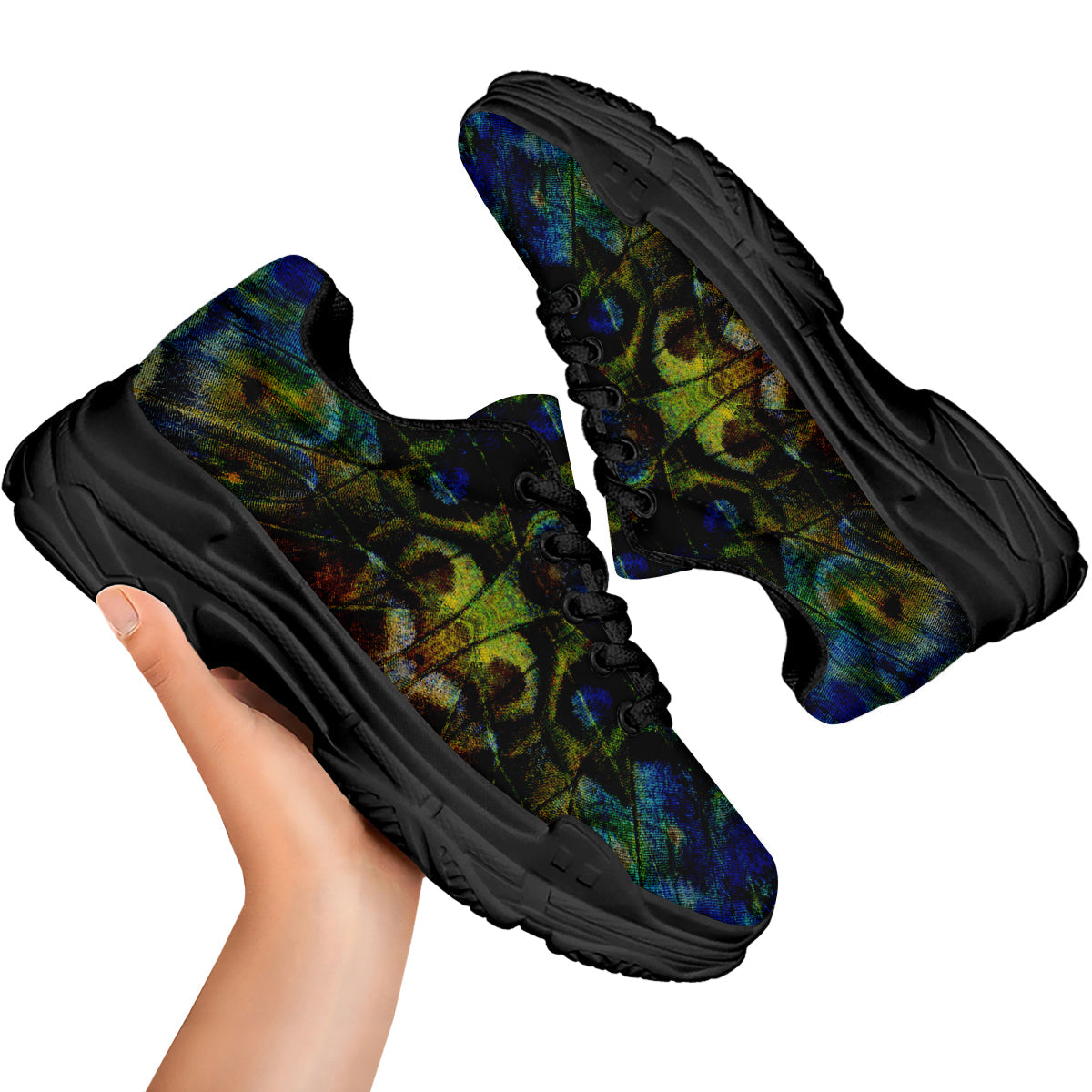 Butterfly Wing Skin Dark Print Black Chunky Shoes-grizzshop