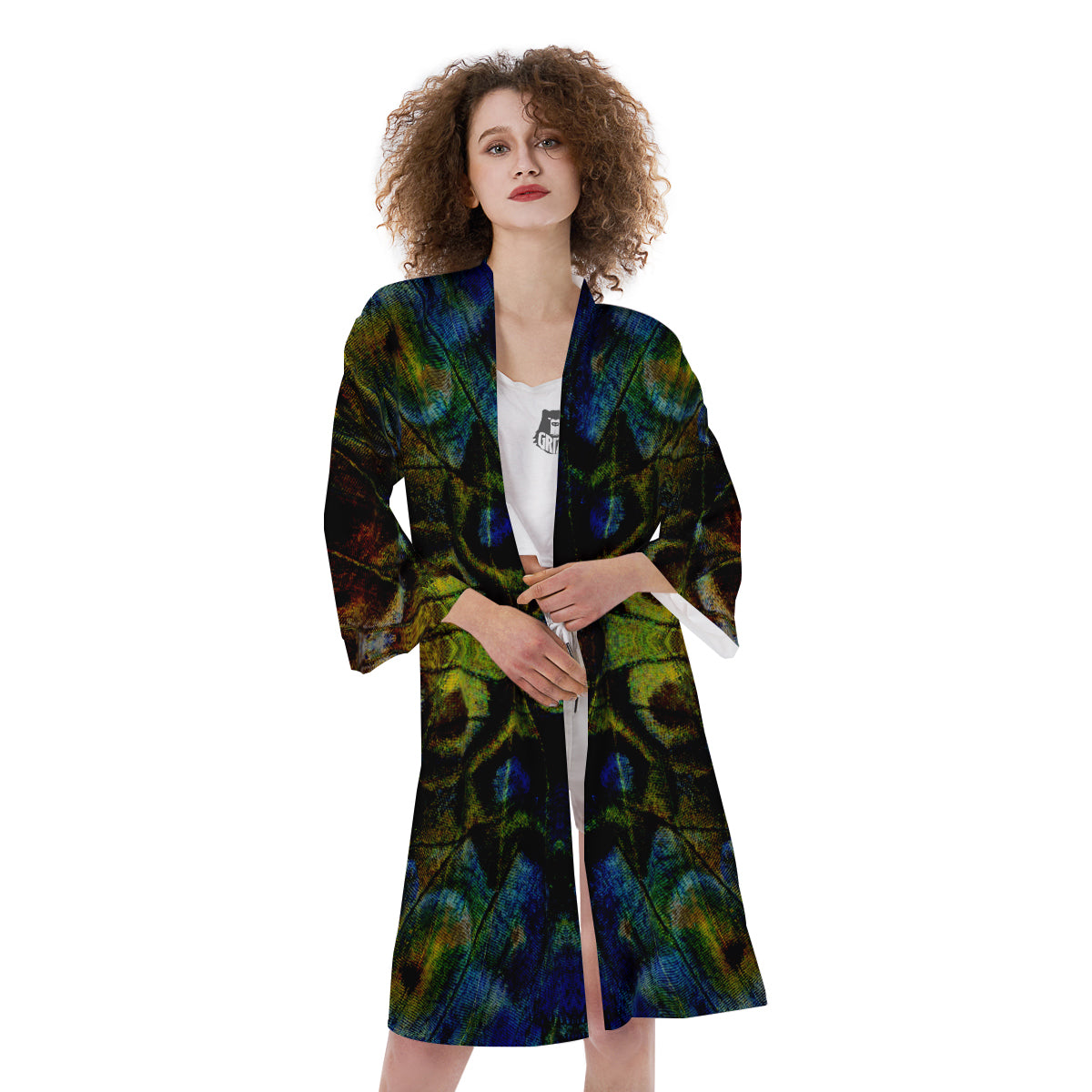 Butterfly Wing Skin Dark Print Kimono-grizzshop