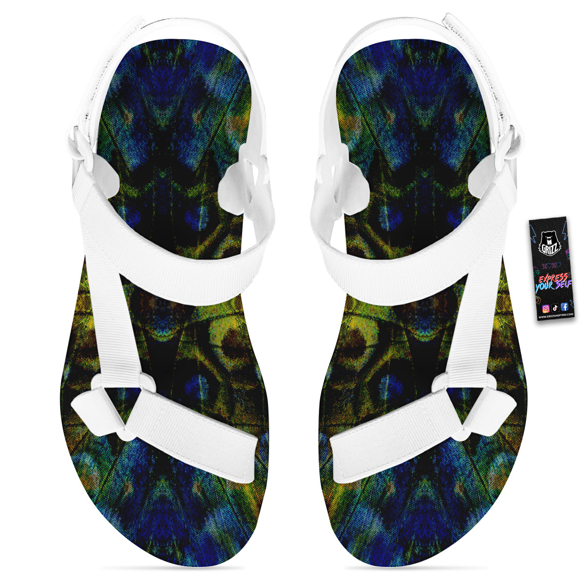 Butterfly Wing Skin Dark Print White Open Toe Sandals-grizzshop