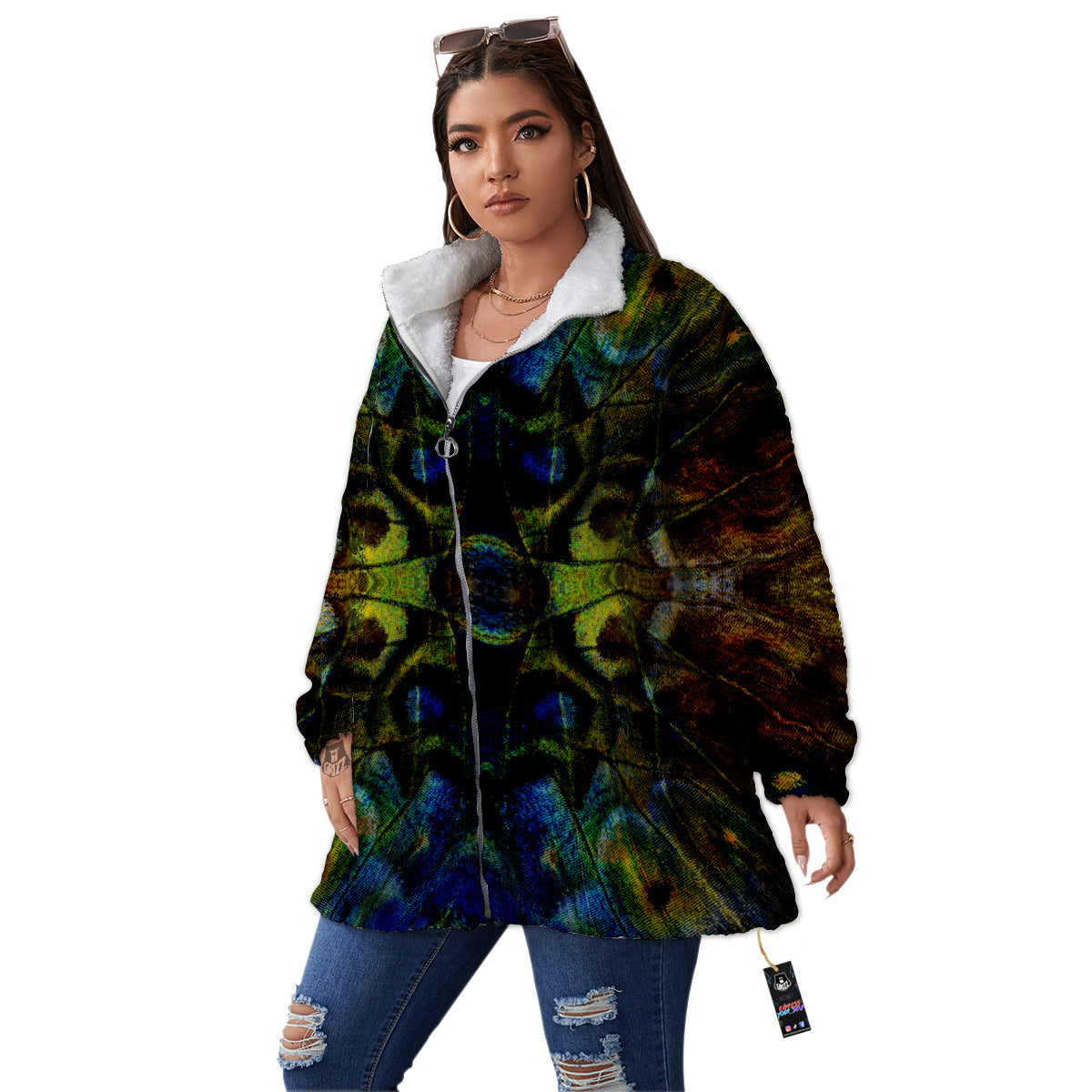 Butterfly Wing Skin Dark Print Women's Sherpa Jacket-grizzshop