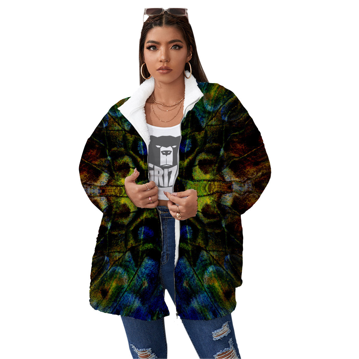 Butterfly Wing Skin Dark Print Women's Sherpa Jacket-grizzshop