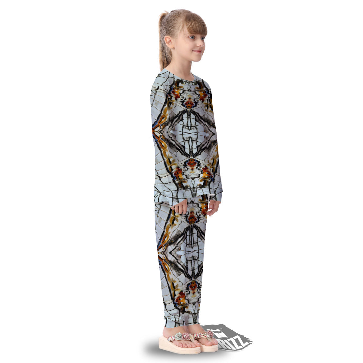 Butterfly Wing Skin Grey Print Kid's Pajamas-grizzshop