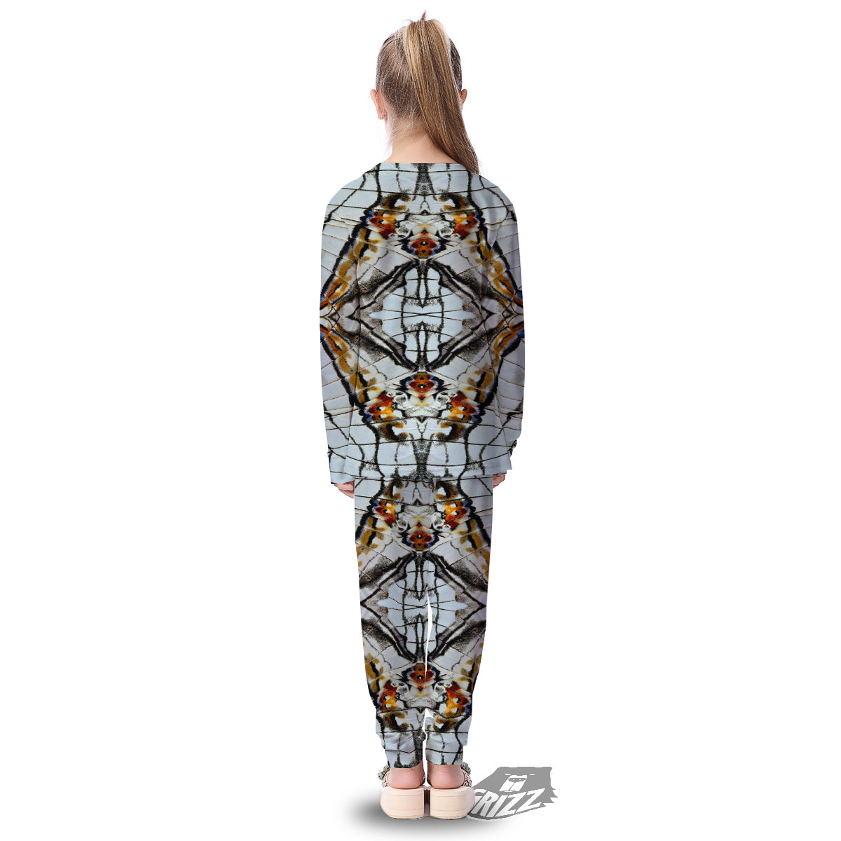 Butterfly Wing Skin Grey Print Kid's Pajamas-grizzshop