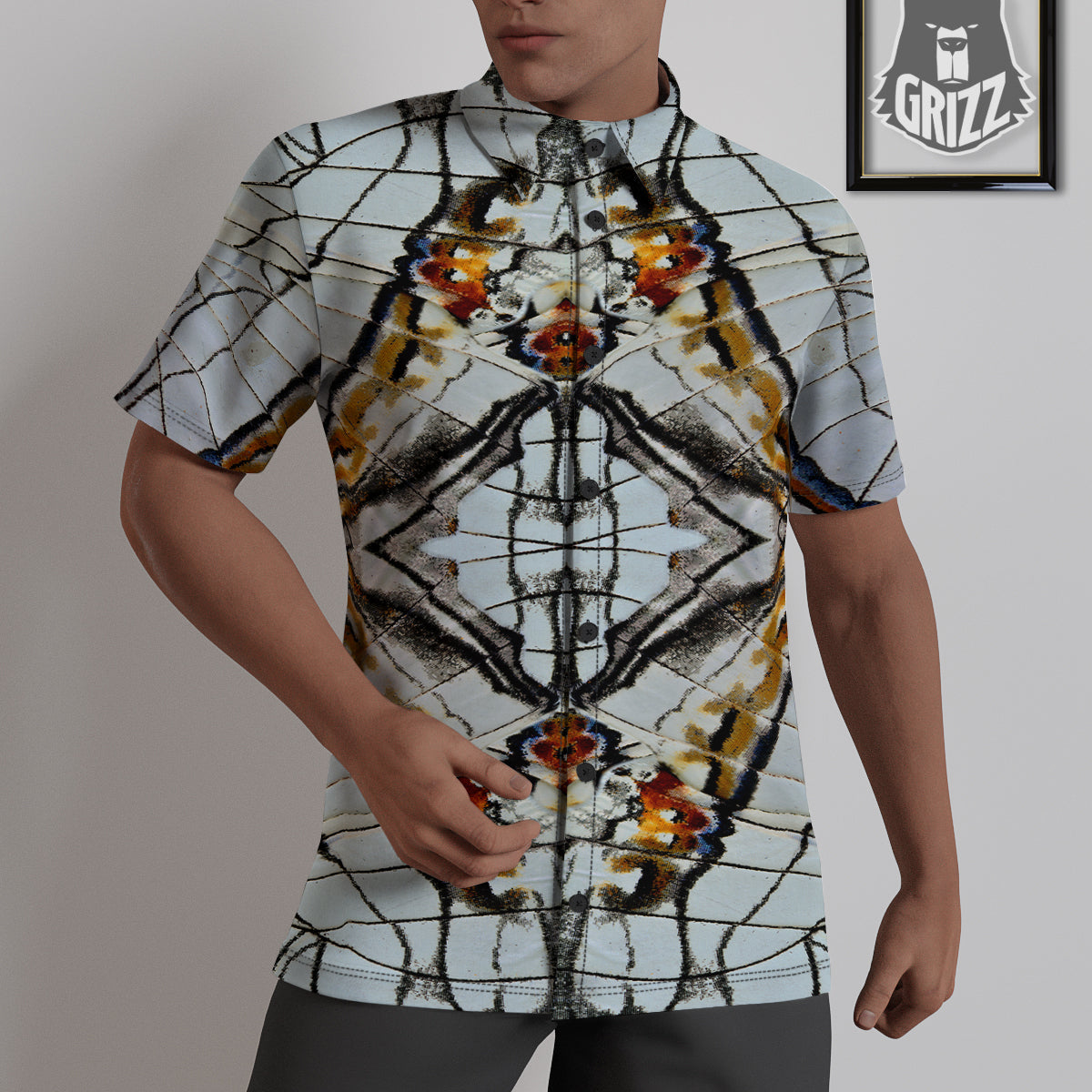 Butterfly Wing Skin Grey Print Untucked Shirts-grizzshop