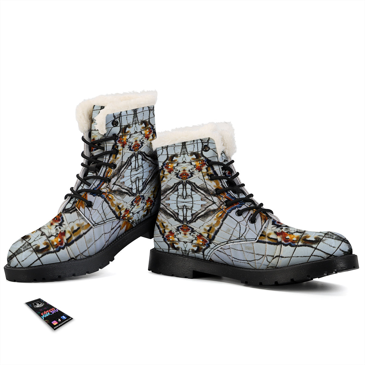 Butterfly Wing Skin Grey Print Winter Boots-grizzshop