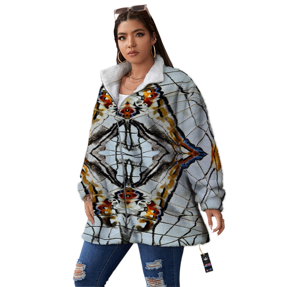 Butterfly Wing Skin Grey Print Women's Sherpa Jacket-grizzshop