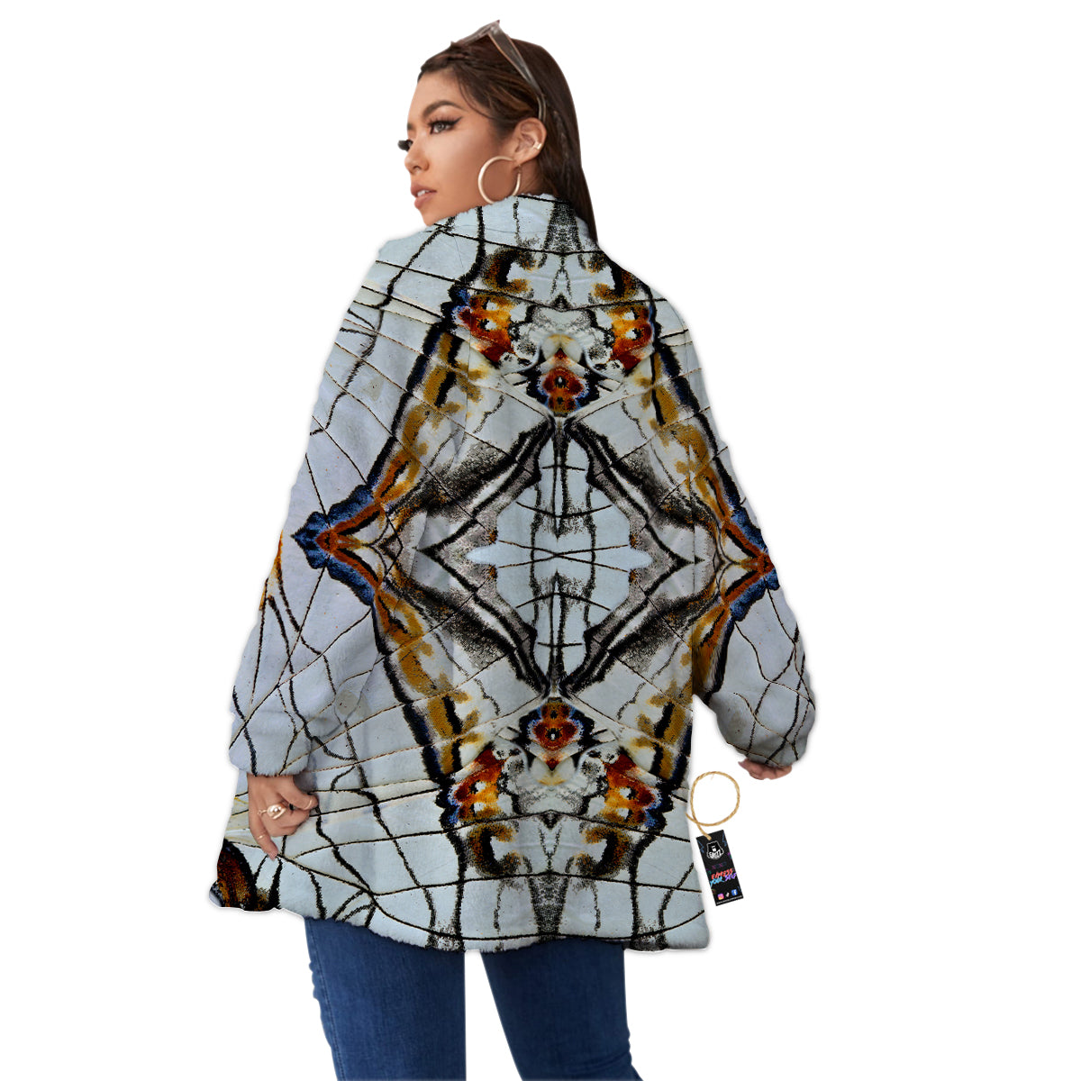 Butterfly Wing Skin Grey Print Women's Sherpa Jacket-grizzshop
