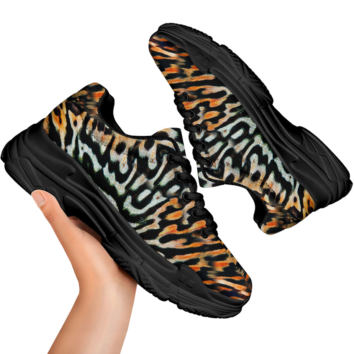 Butterfly Wing Skin Orage Print Black Chunky Shoes-grizzshop