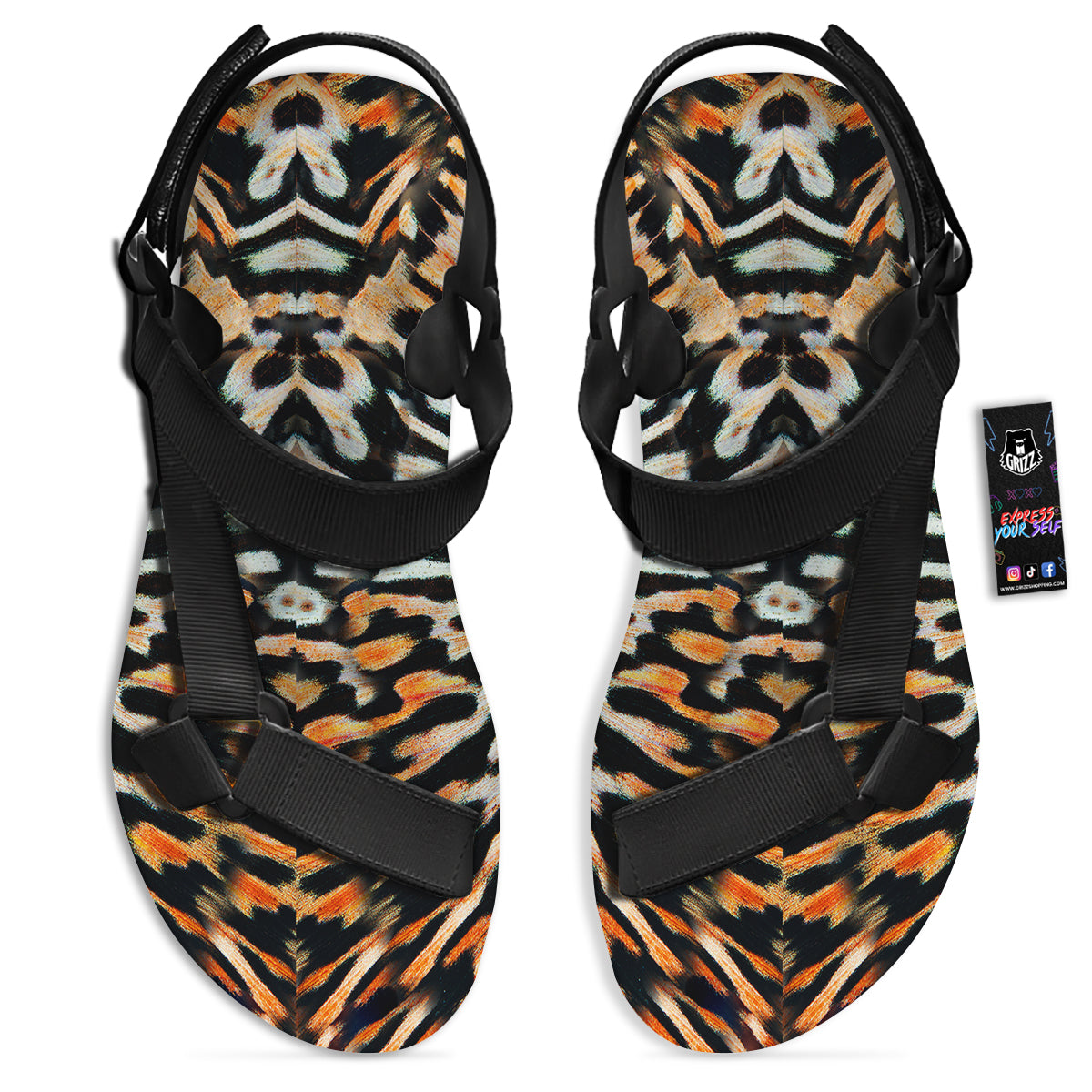 Butterfly Wing Skin Orage Print Black Open Toe Sandals-grizzshop