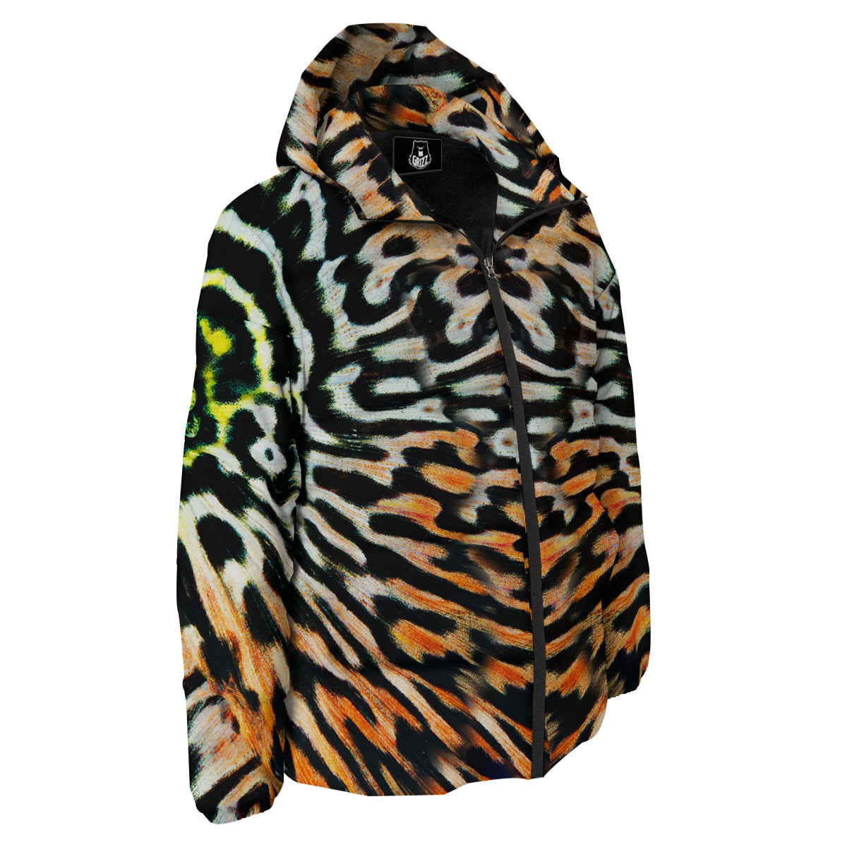 Butterfly Wing Skin Orage Print Down Jacket-grizzshop