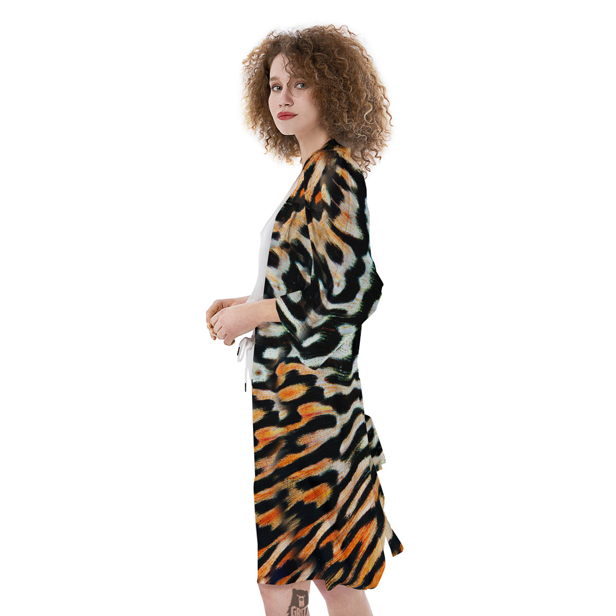 Butterfly Wing Skin Orage Print Kimono-grizzshop