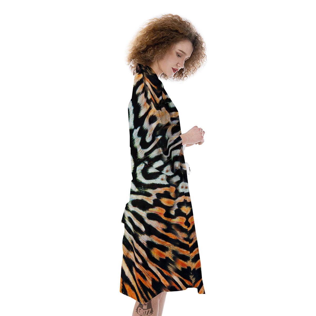 Butterfly Wing Skin Orage Print Kimono-grizzshop