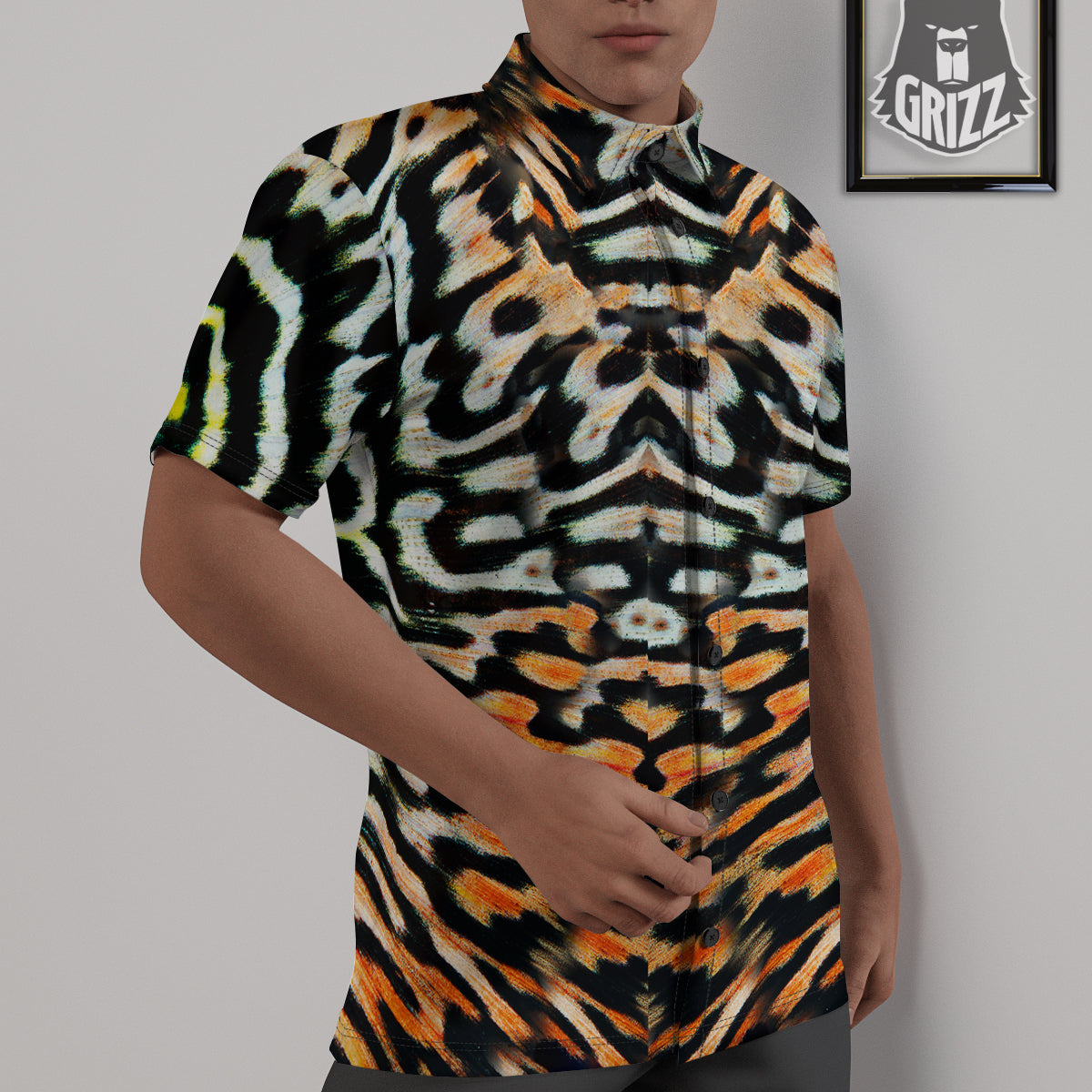 Butterfly Wing Skin Orage Print Untucked Shirts-grizzshop