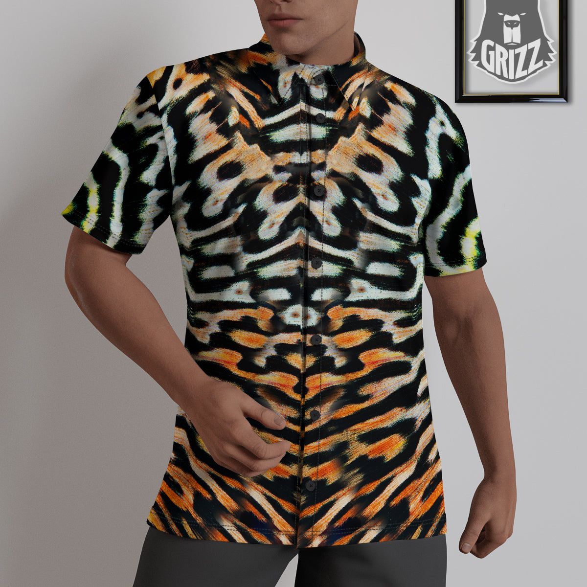 Butterfly Wing Skin Orage Print Untucked Shirts-grizzshop