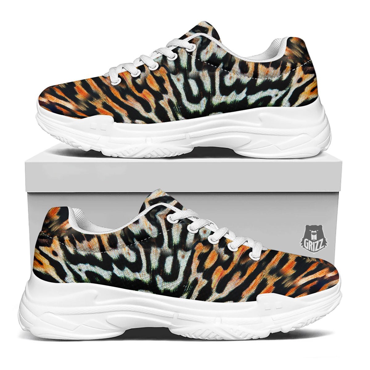 Butterfly Wing Skin Orage Print White Chunky Shoes-grizzshop