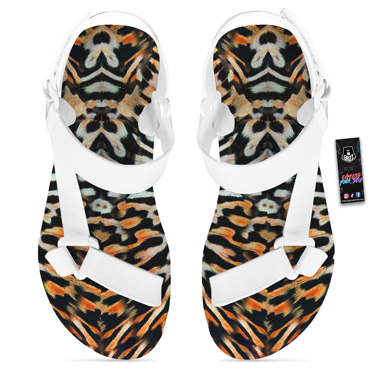 Butterfly Wing Skin Orage Print White Open Toe Sandals-grizzshop