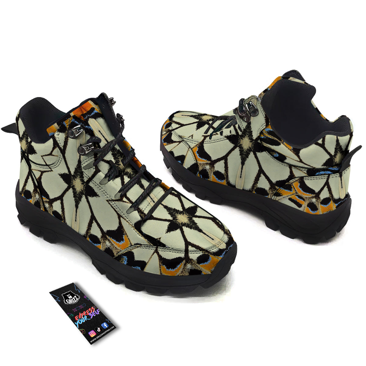 Butterfly Wing Skin White Orange Print Hiking Shoes-grizzshop