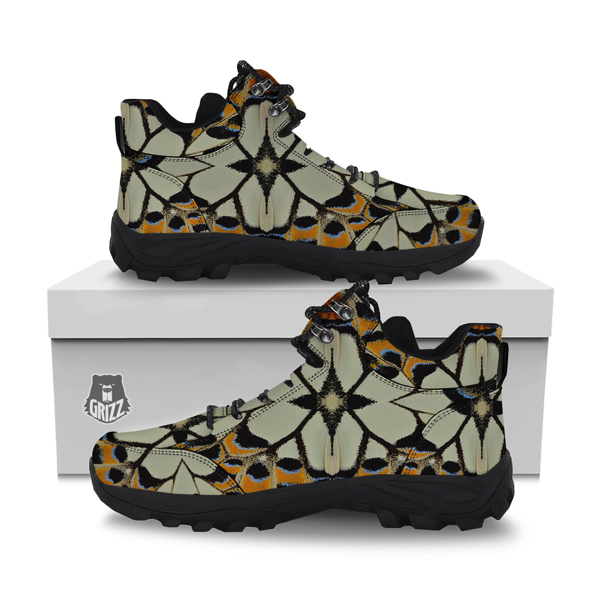 Butterfly Wing Skin White Orange Print Hiking Shoes-grizzshop