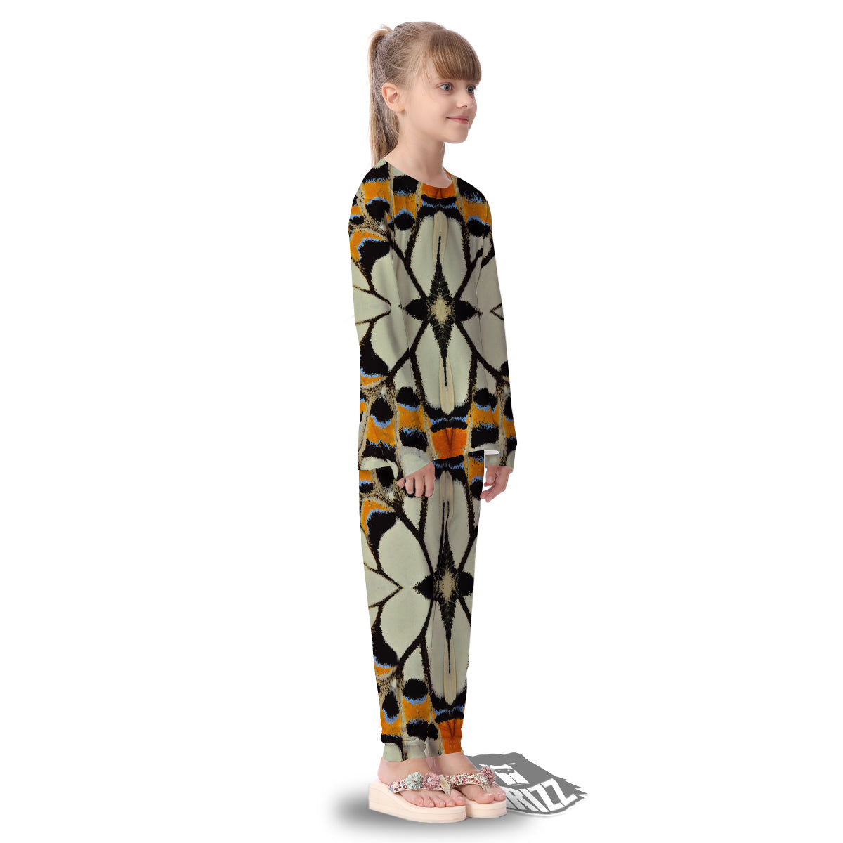 Butterfly Wing Skin White Orange Print Kid's Pajamas-grizzshop