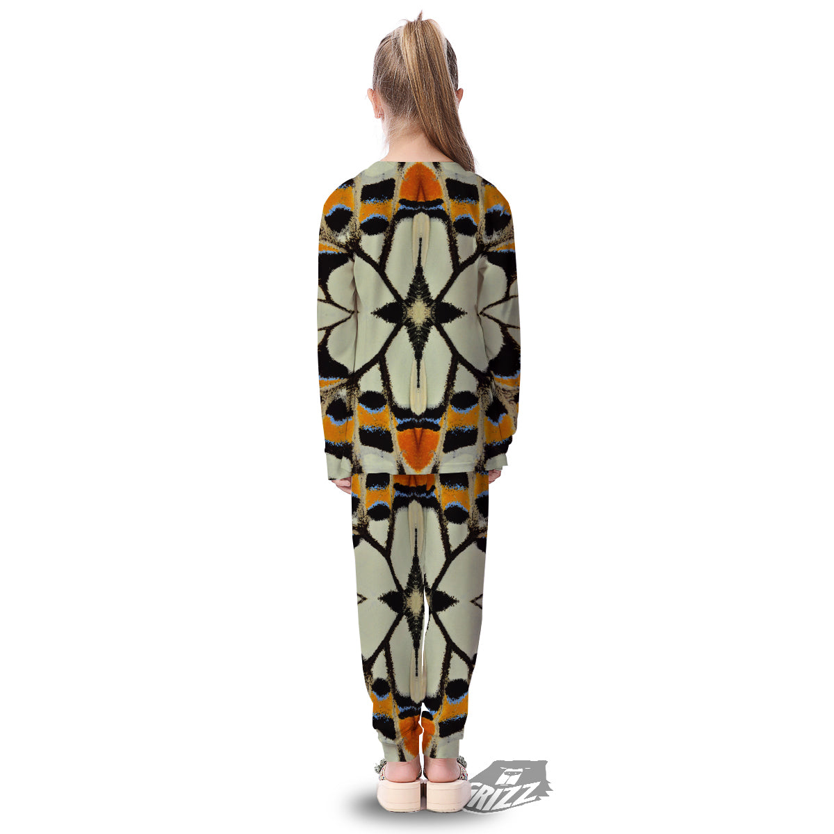 Butterfly Wing Skin White Orange Print Kid's Pajamas-grizzshop