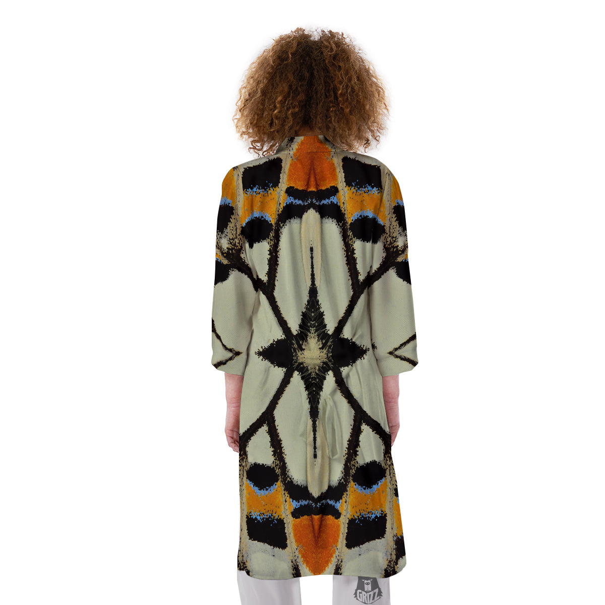 Butterfly Wing Skin White Orange Print Kimono-grizzshop
