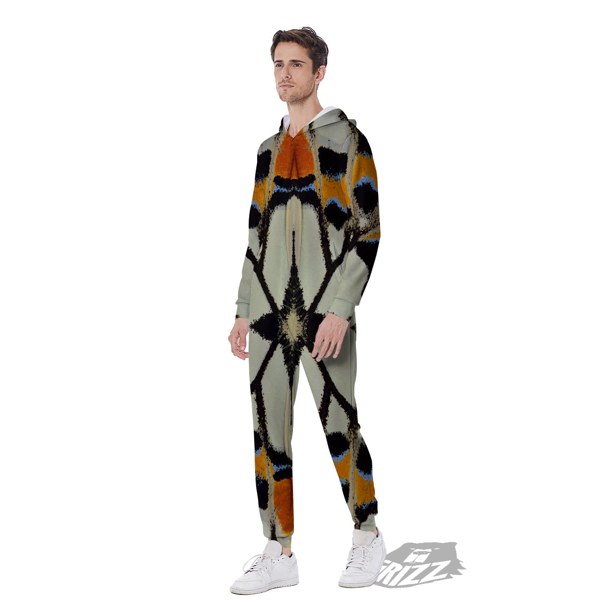 Butterfly Wing Skin White Orange Print Men's Jumpsuit-grizzshop