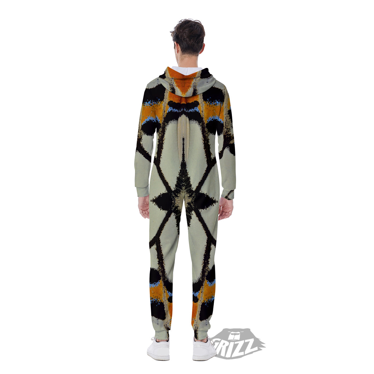 Butterfly Wing Skin White Orange Print Men's Jumpsuit-grizzshop