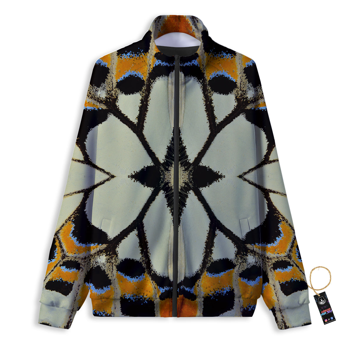 Butterfly Wing Skin White Orange Print Track Jacket-grizzshop