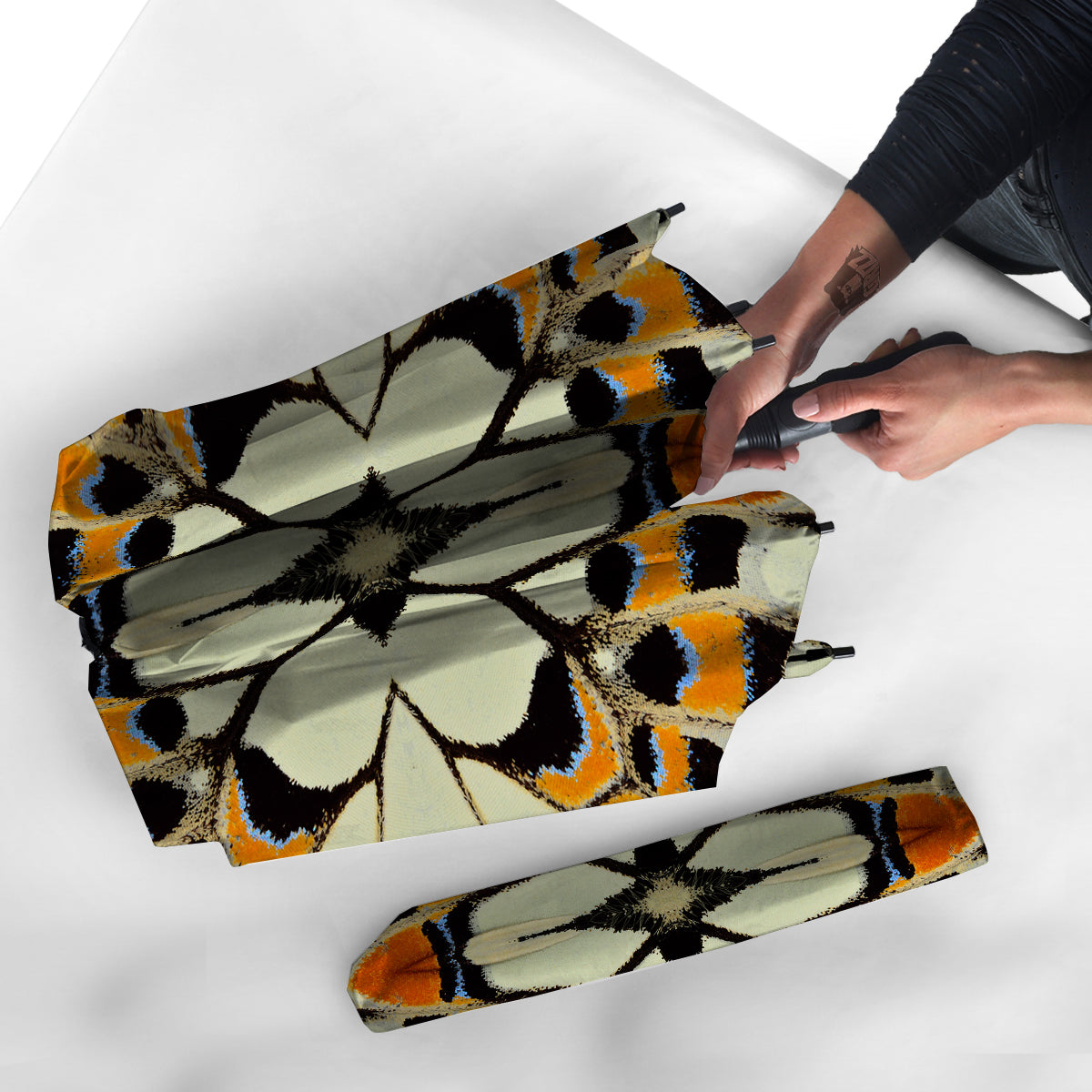 Butterfly Wing Skin White Orange Print Umbrella-grizzshop