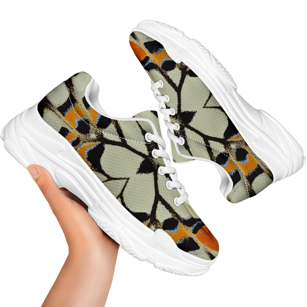 Butterfly Wing Skin White Orange Print White Chunky Shoes-grizzshop