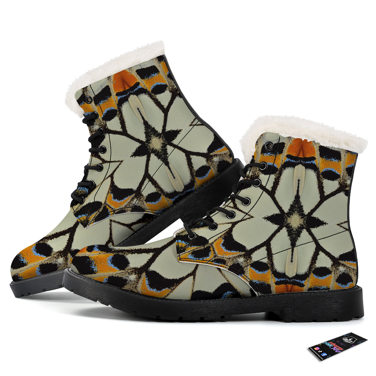 Butterfly Wing Skin White Orange Print Winter Boots-grizzshop