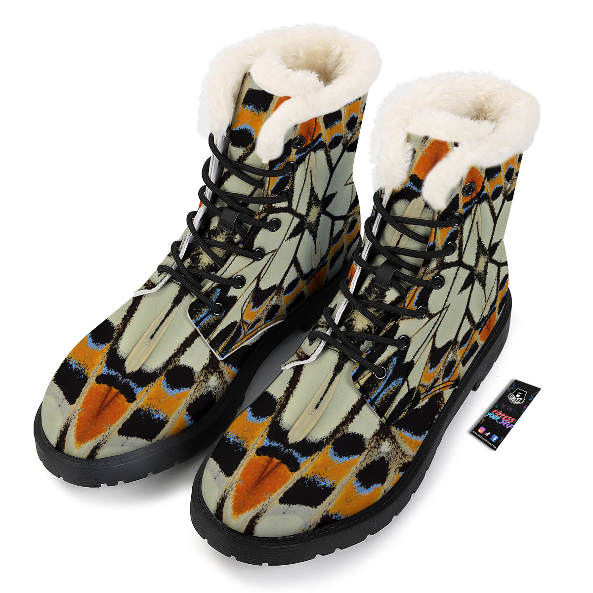 Butterfly Wing Skin White Orange Print Winter Boots-grizzshop