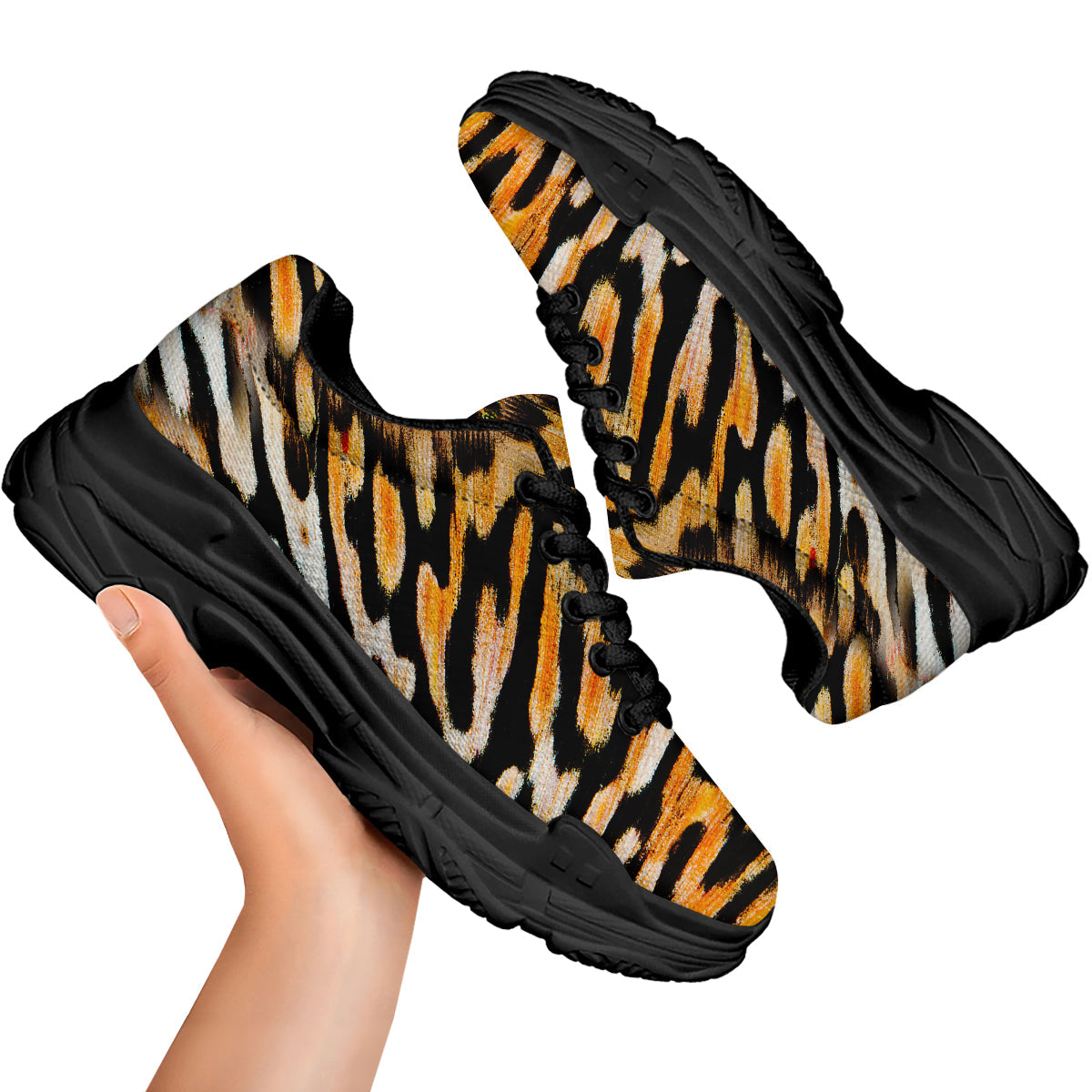 Butterfly Wing Skin White Orange Tiger Print Black Chunky Shoes-grizzshop