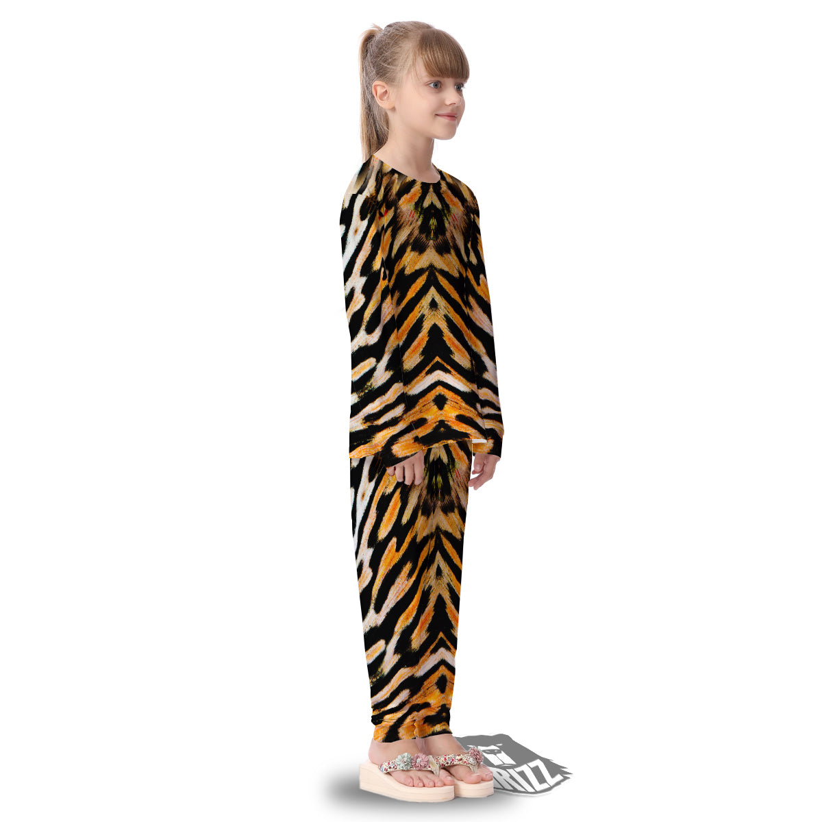 Butterfly Wing Skin White Orange Tiger Print Kid's Pajamas-grizzshop