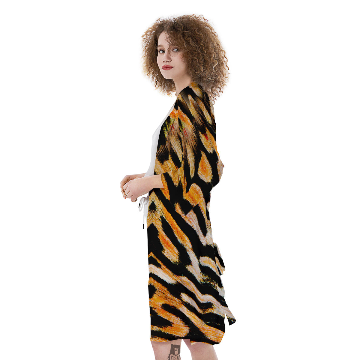 Butterfly Wing Skin White Orange Tiger Print Kimono-grizzshop