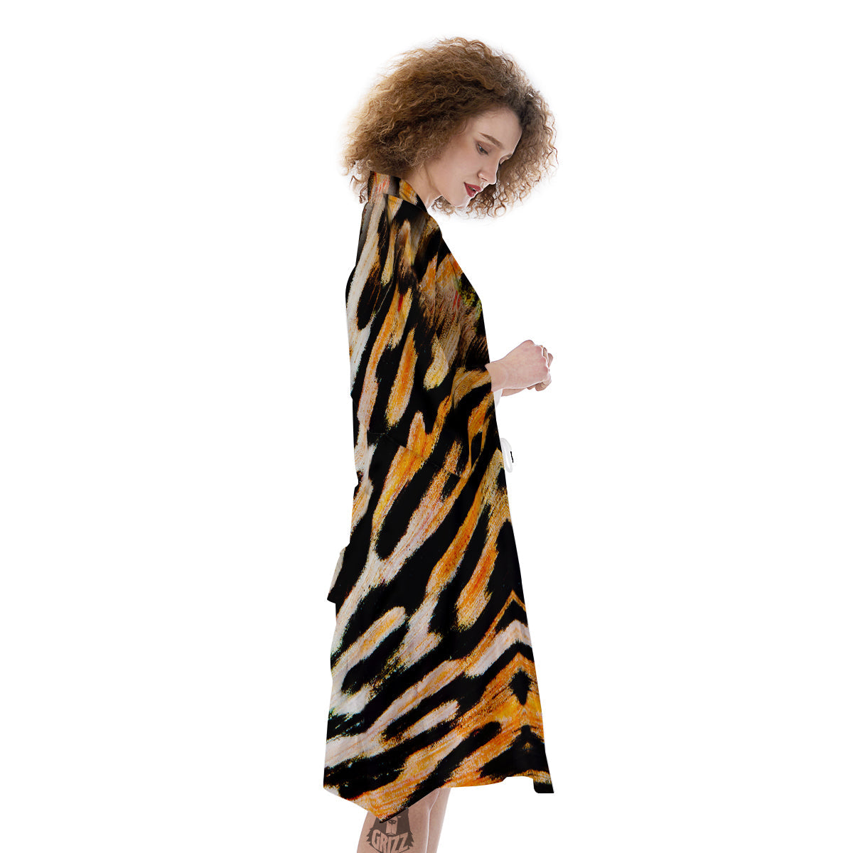Butterfly Wing Skin White Orange Tiger Print Kimono-grizzshop
