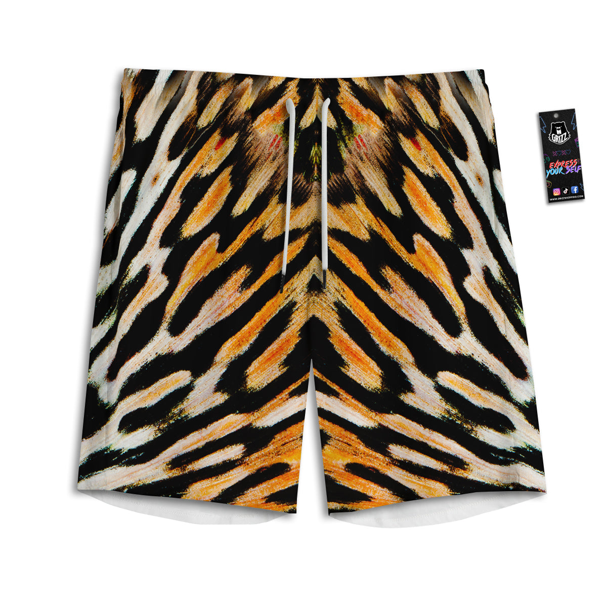 Butterfly Wing Skin White Orange Tiger Print Men's Athletic Shorts