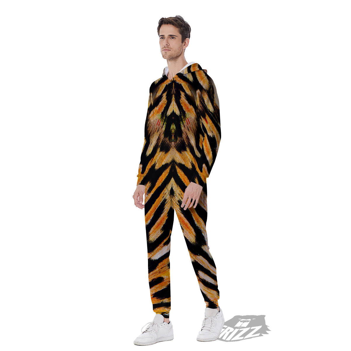 Butterfly Wing Skin White Orange Tiger Print Men's Jumpsuit-grizzshop