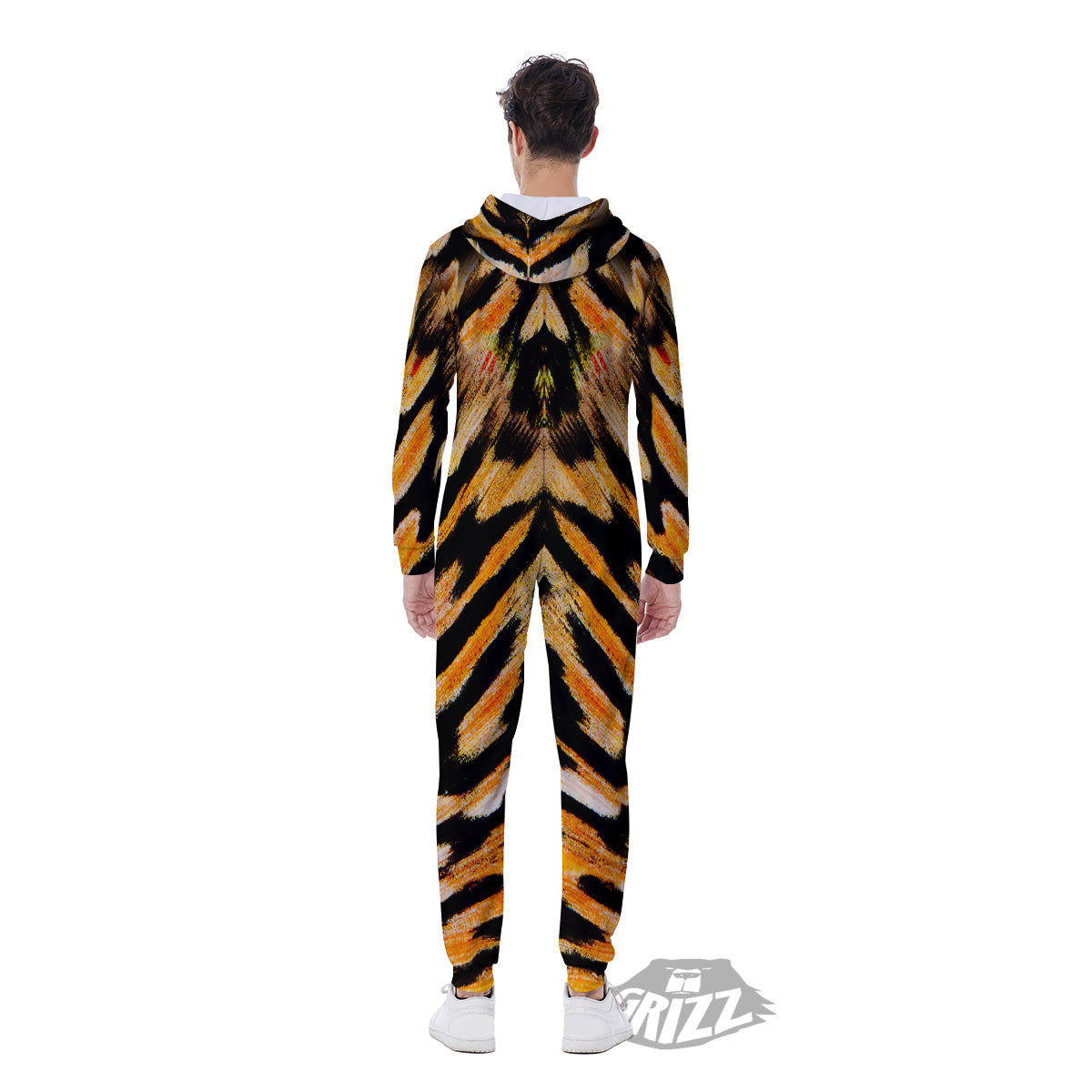 Butterfly Wing Skin White Orange Tiger Print Men's Jumpsuit-grizzshop