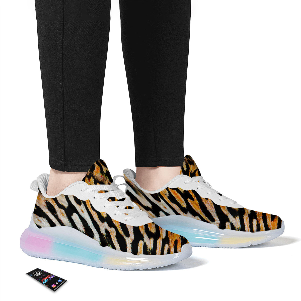 Butterfly Wing Skin White Orange Tiger Print Running Sneakers-grizzshop