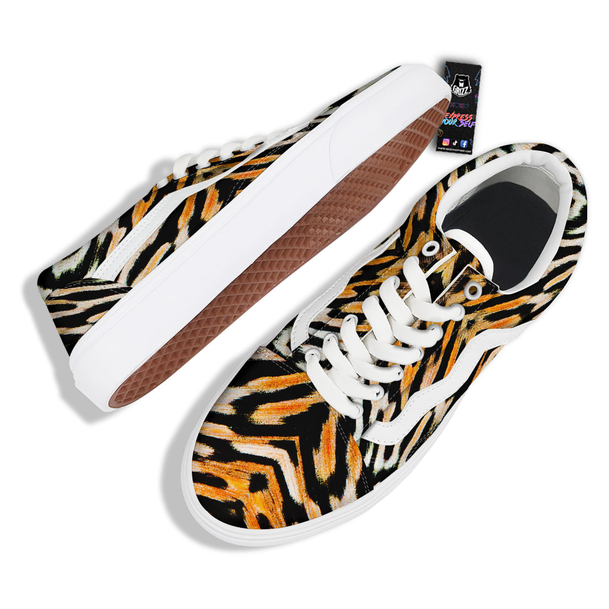 Butterfly Wing Skin White Orange Tiger Print Skate Shoes-grizzshop