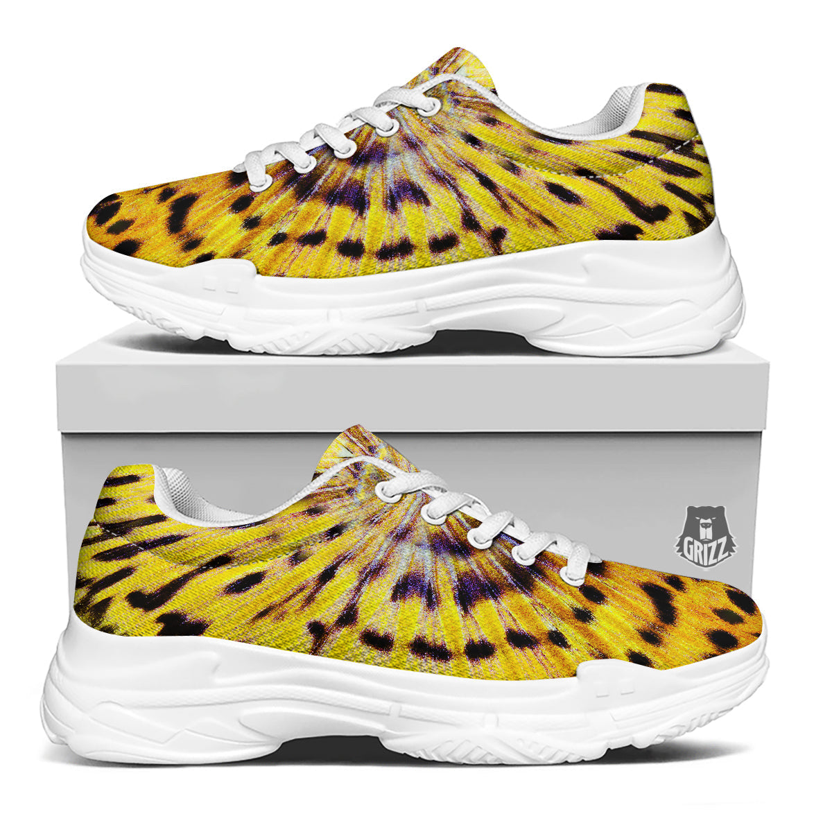 Butterfly Wing Skin Yellow Print White Chunky Shoes-grizzshop